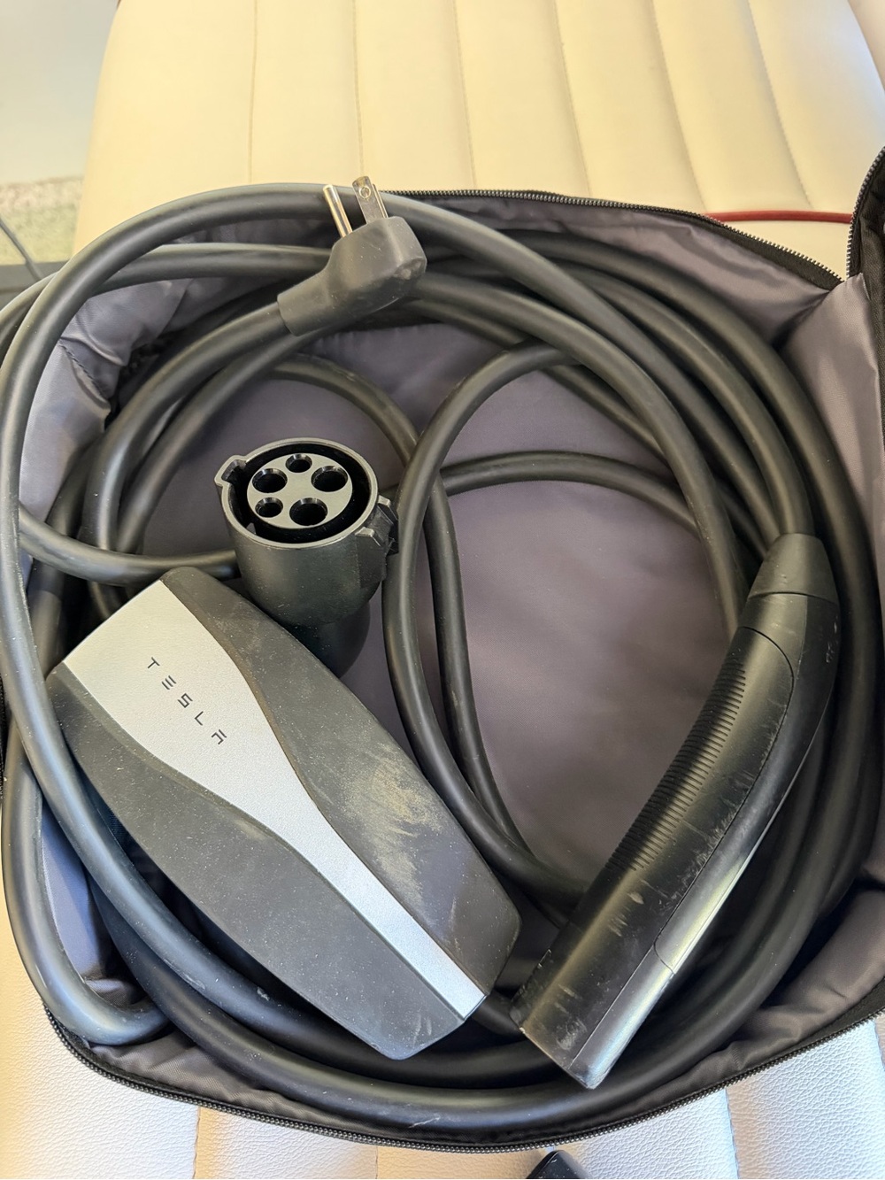 Tesla Portable EV Charging Cable in Black and Silver Trim
